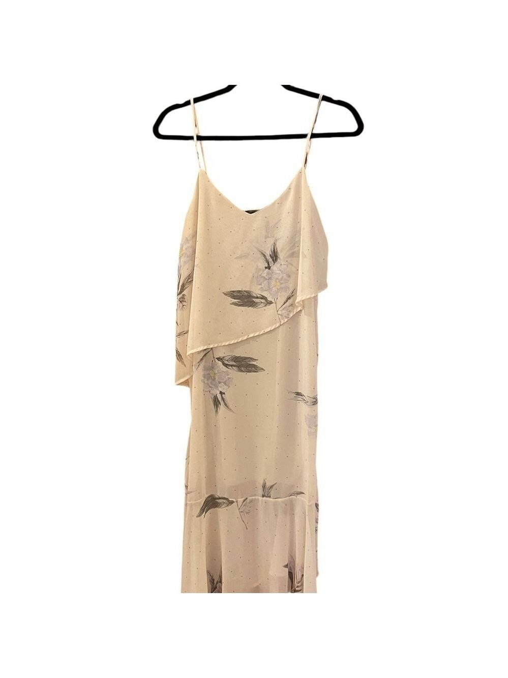 4SI3NNA Slip Dress, Size M, Asymmetrical Hem, Beige Tonal Polka Dot Prin…